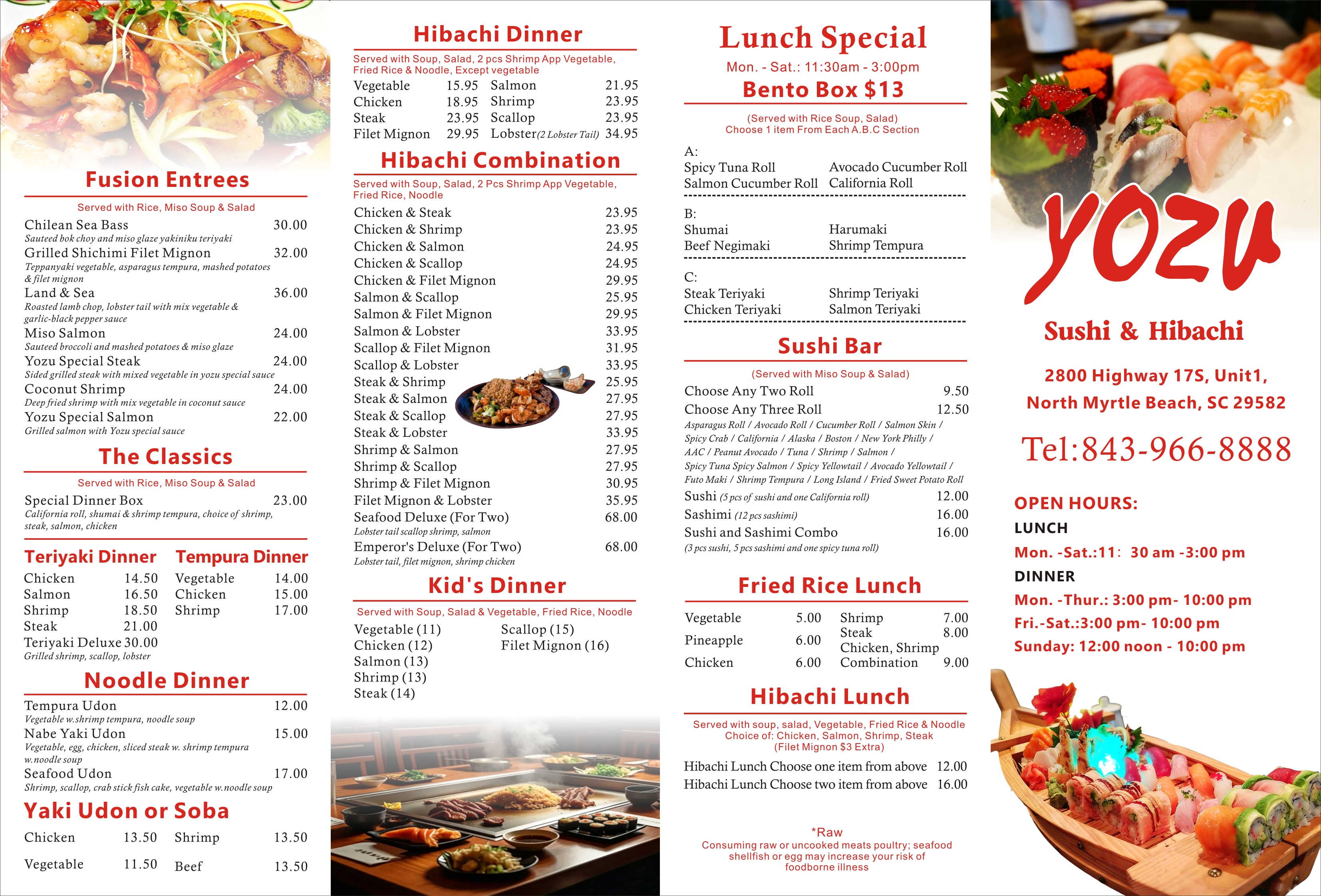 Hibachi and Entrees Menu